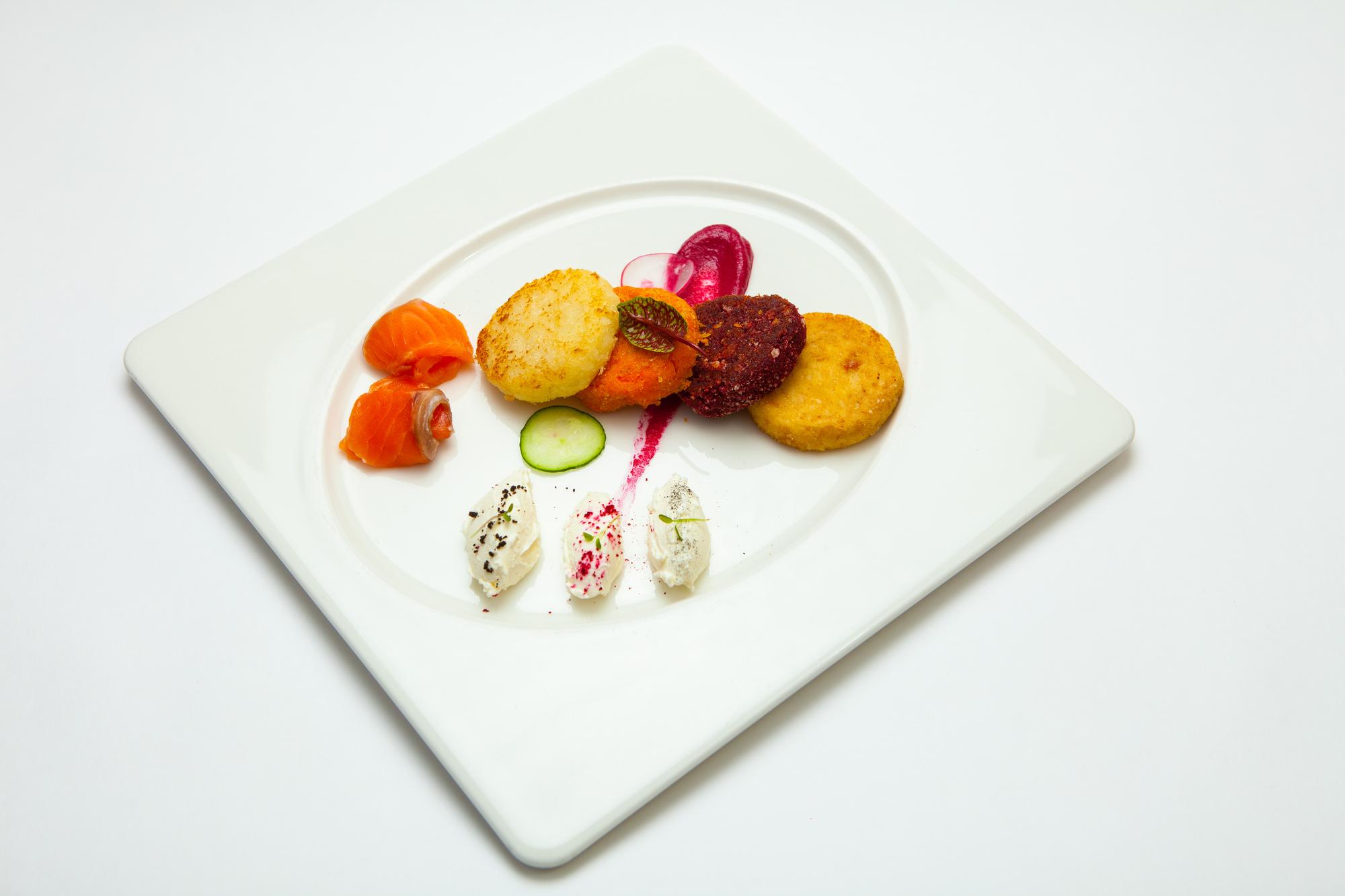 Classroom counter with plated tasting samples